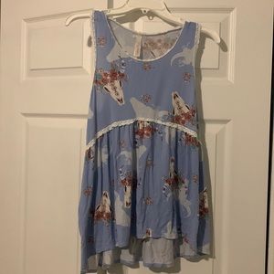 My Story Tank Top Cow Skull Blue Lace Flowers